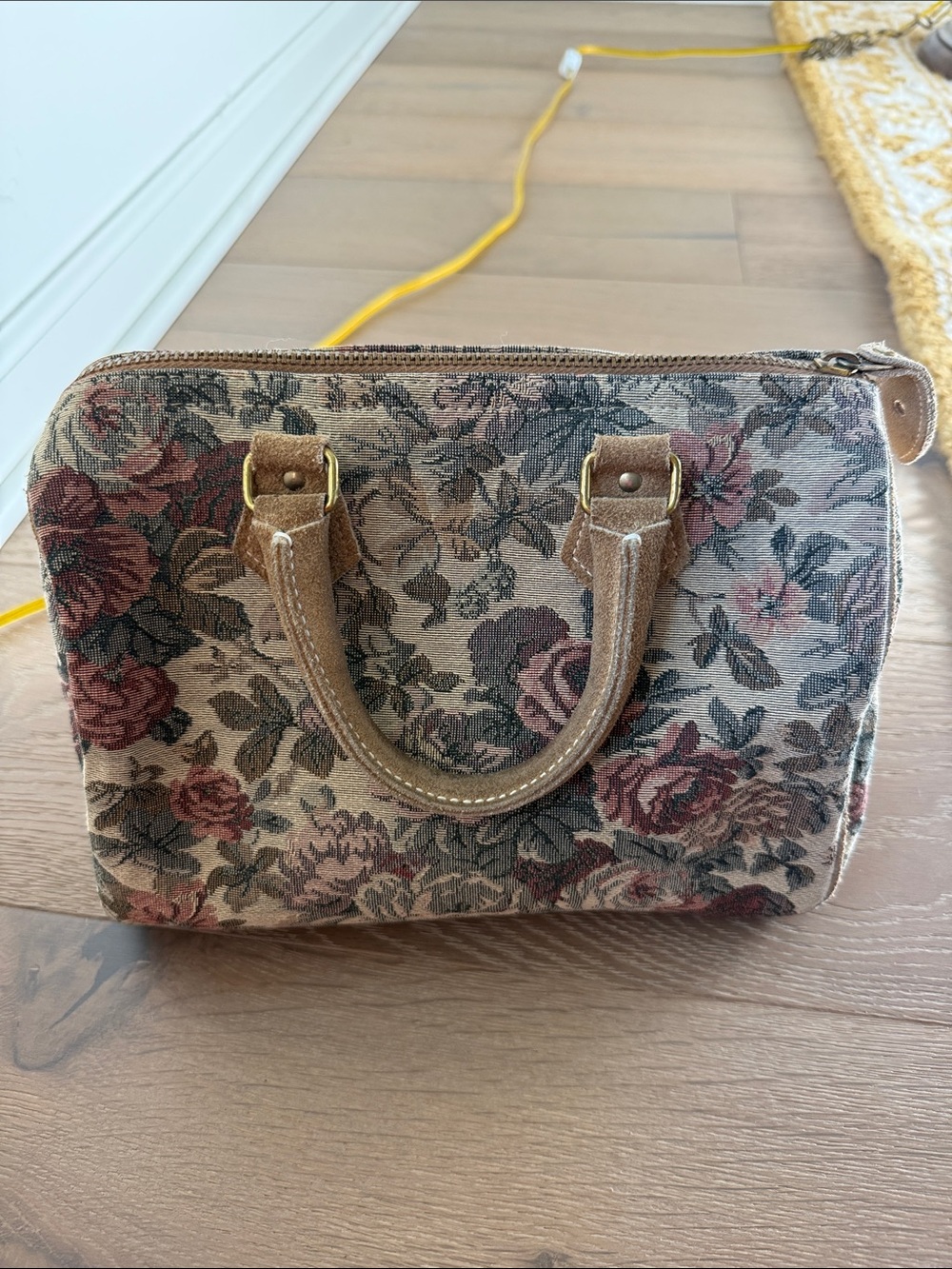 Floral Tapestry Satchel in Rose and Green
